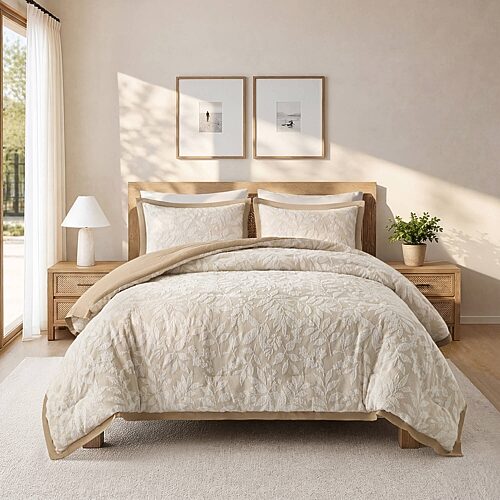 Harbor House Solace Leaf Cotton Blend Botanical Jacquard 3-pc. Comforter Set, One Size, Beige