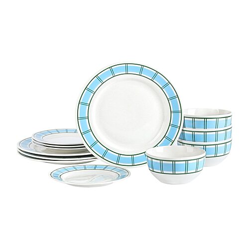 Emeril Lagasse Game Day Porcelain 12-Piece Dinnerware Set, Service for 4 - Green, Blue