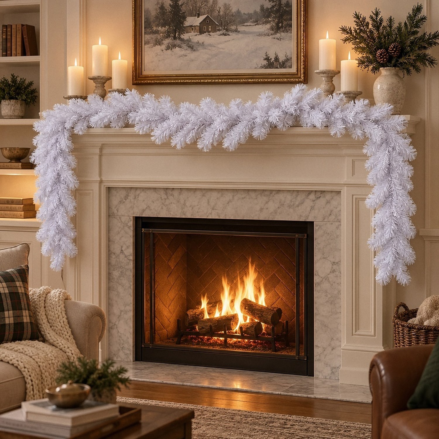 Vickerman 9' Crystal White Spruce Christmas Garland Unlit