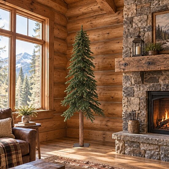 6' Natural Alpine Artificial Christmas Tree with Multi-Colored Lights