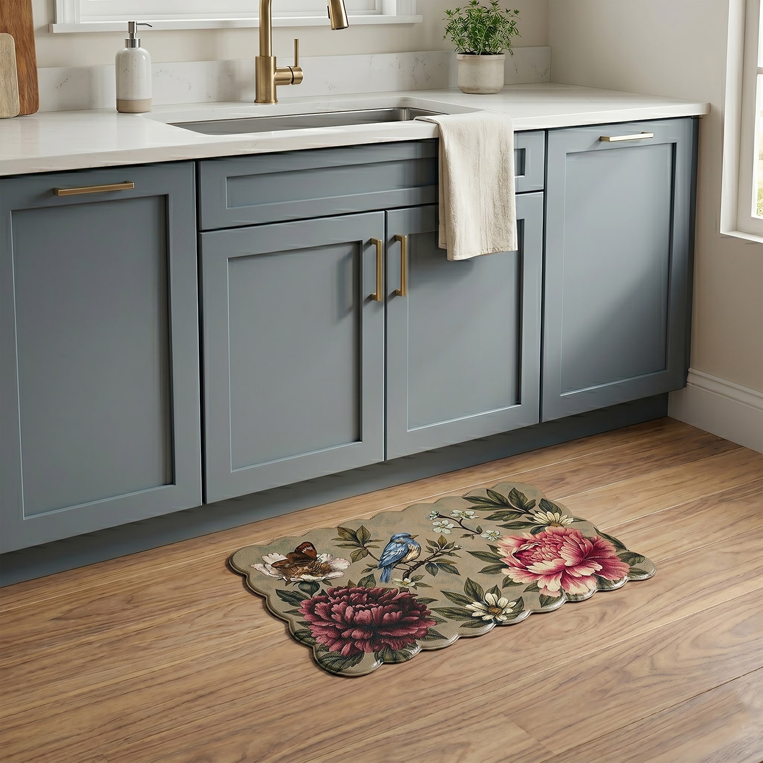 Achim Scalloped Botanical Anti-Fatigue 18"x30" Kitchen Mat