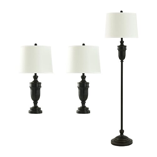 Stylecraft Bronze Steel With Linen Shades Steel Table Lamp In White