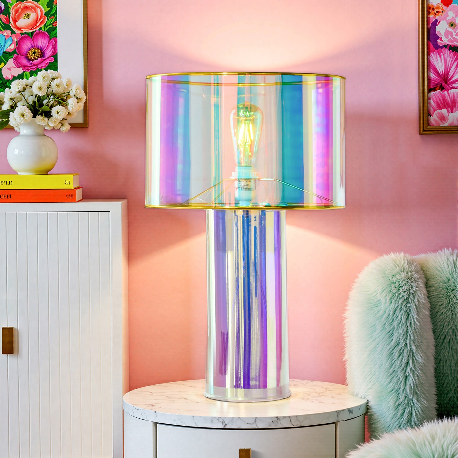 Stylecraft Pink Iridescent Glass Table Lamp