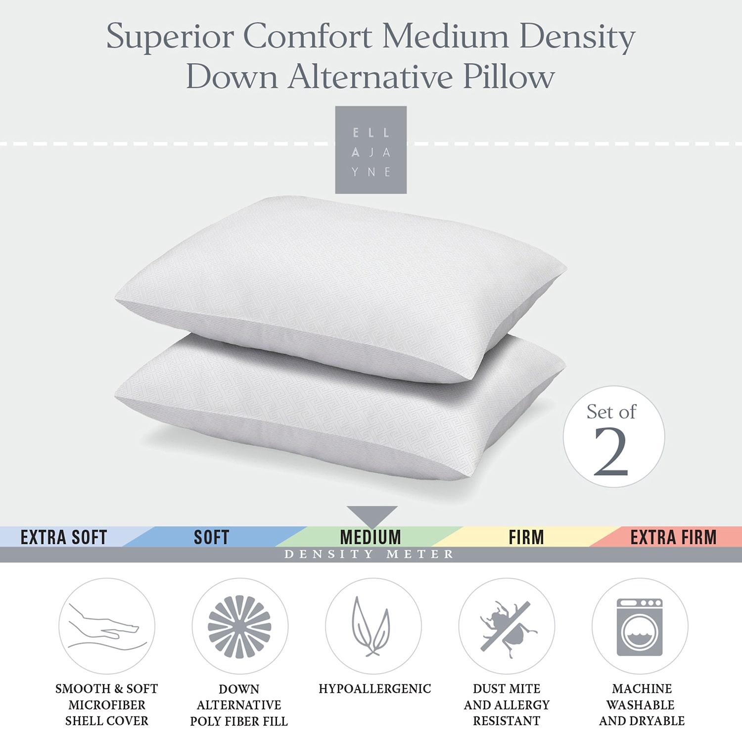 Ella Jayne Simple Comfort Down-Alternative Medium Density Bed Pillow