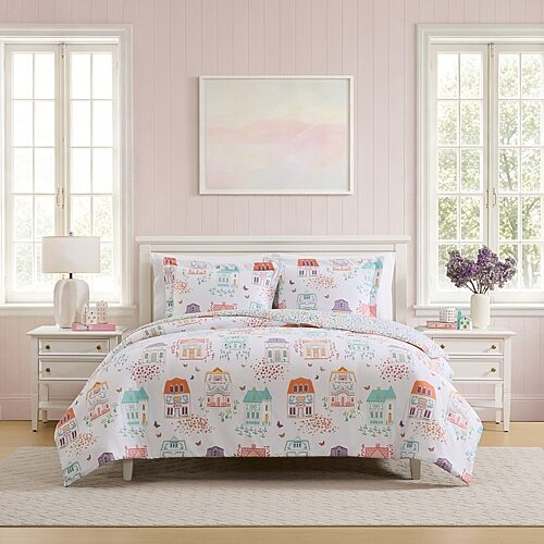 Lenox Printed Reversible Easy Care Down Alternative Comforter Set, One Size, White
