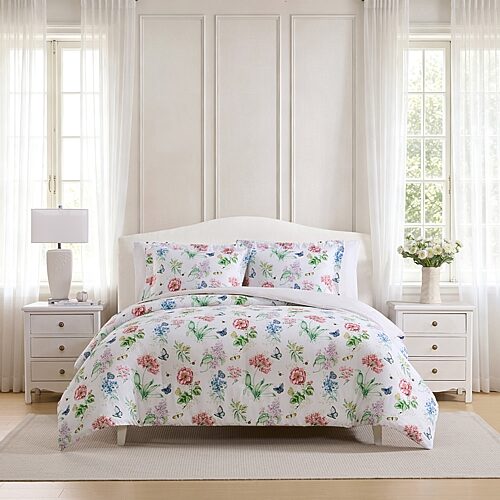 Lenox Printed Reversible Easy Care Down Alternative Comforter Set, One Size, White