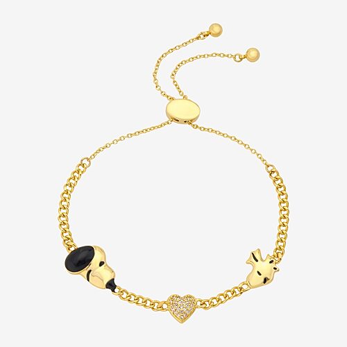 Disney Classics Womens Cubic Zirconia Peanuts Bolo Bracelet In Yellow