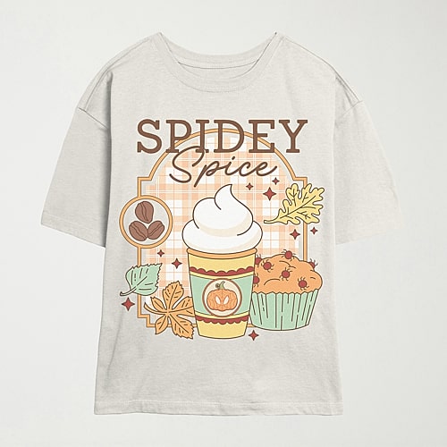 Mad Engine Womens Crew Neck Short Sleeve Regular Fit Spiderman Graphic T-shirt In Beige