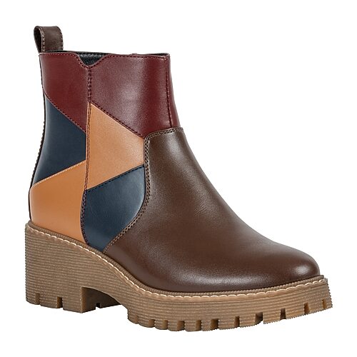 Gc Shoes Women's Vaila Color-block Patchwork Block-Heel Ankle Boots - Brown