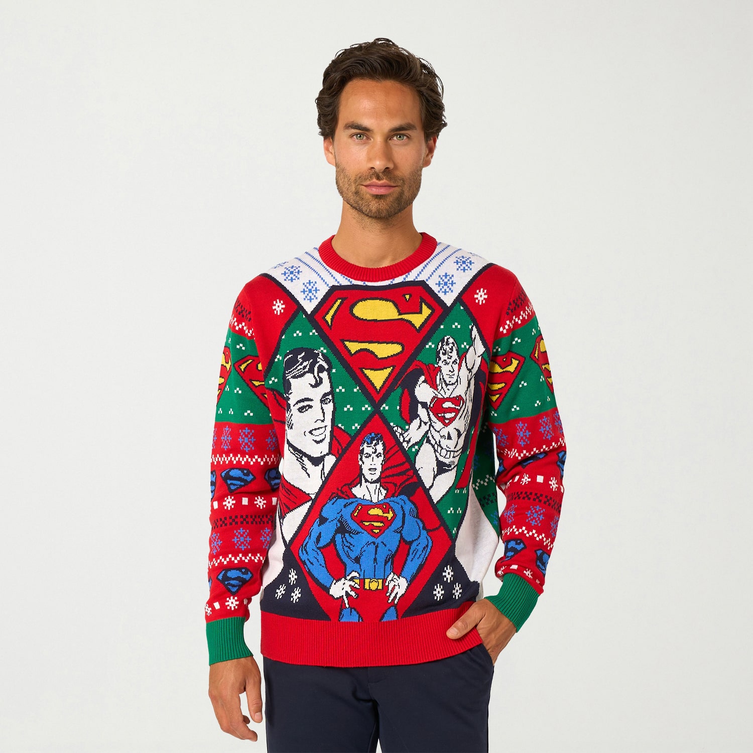 Opposuits Mens Crew Neck Long Sleeve Superman Pullover Sweater