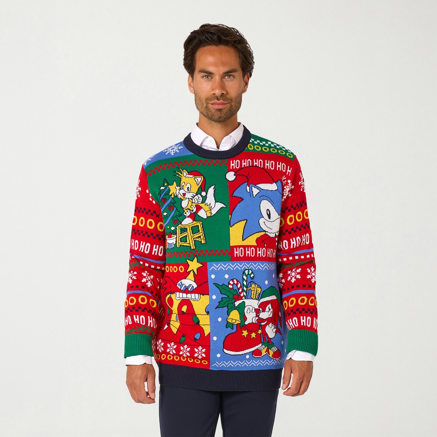 Opposuits Mens Crew Neck Long Sleeve Sonic the Hedgehog Pullover Sweater