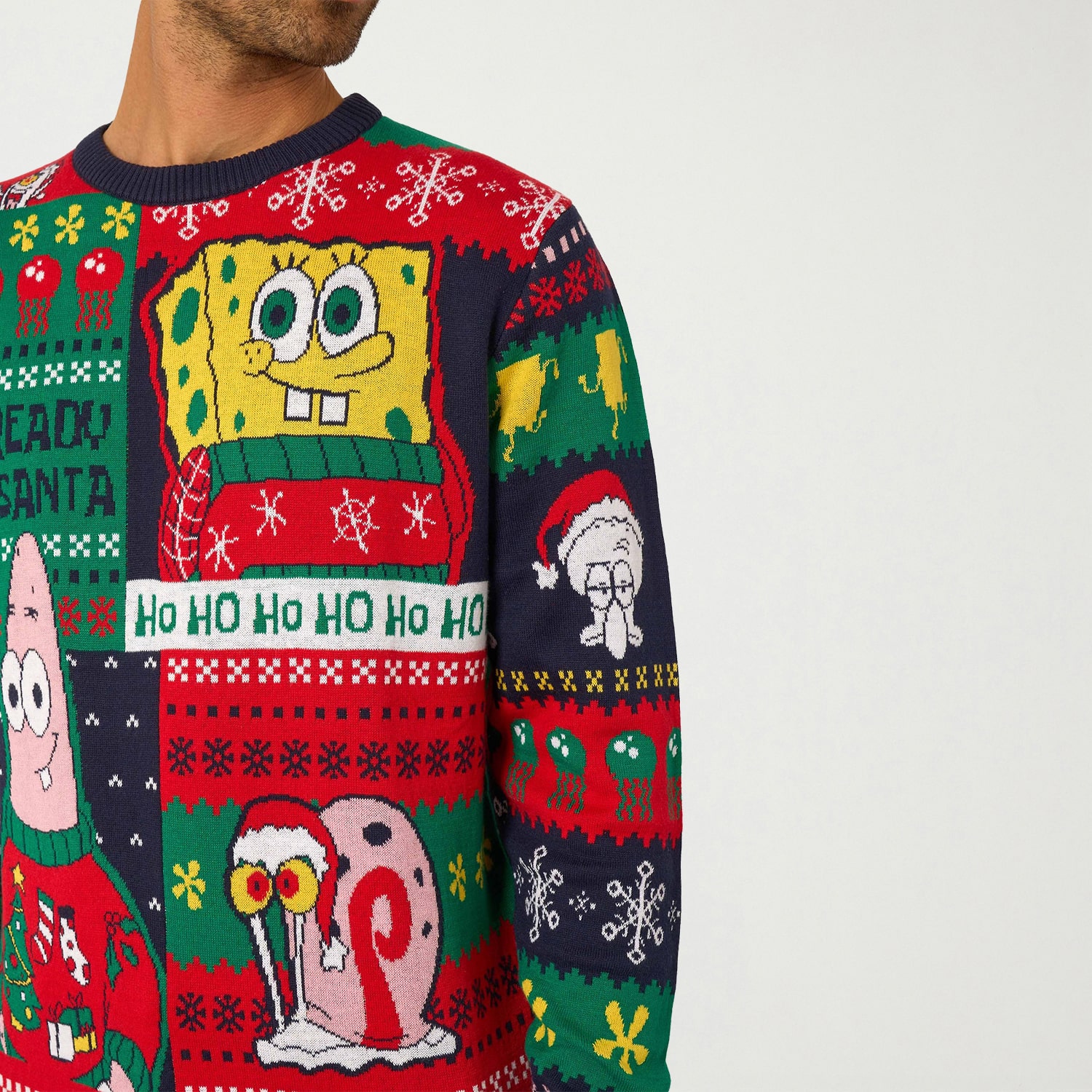 Opposuits Mens Crew Neck Long Sleeve Spongebob Pullover Sweater