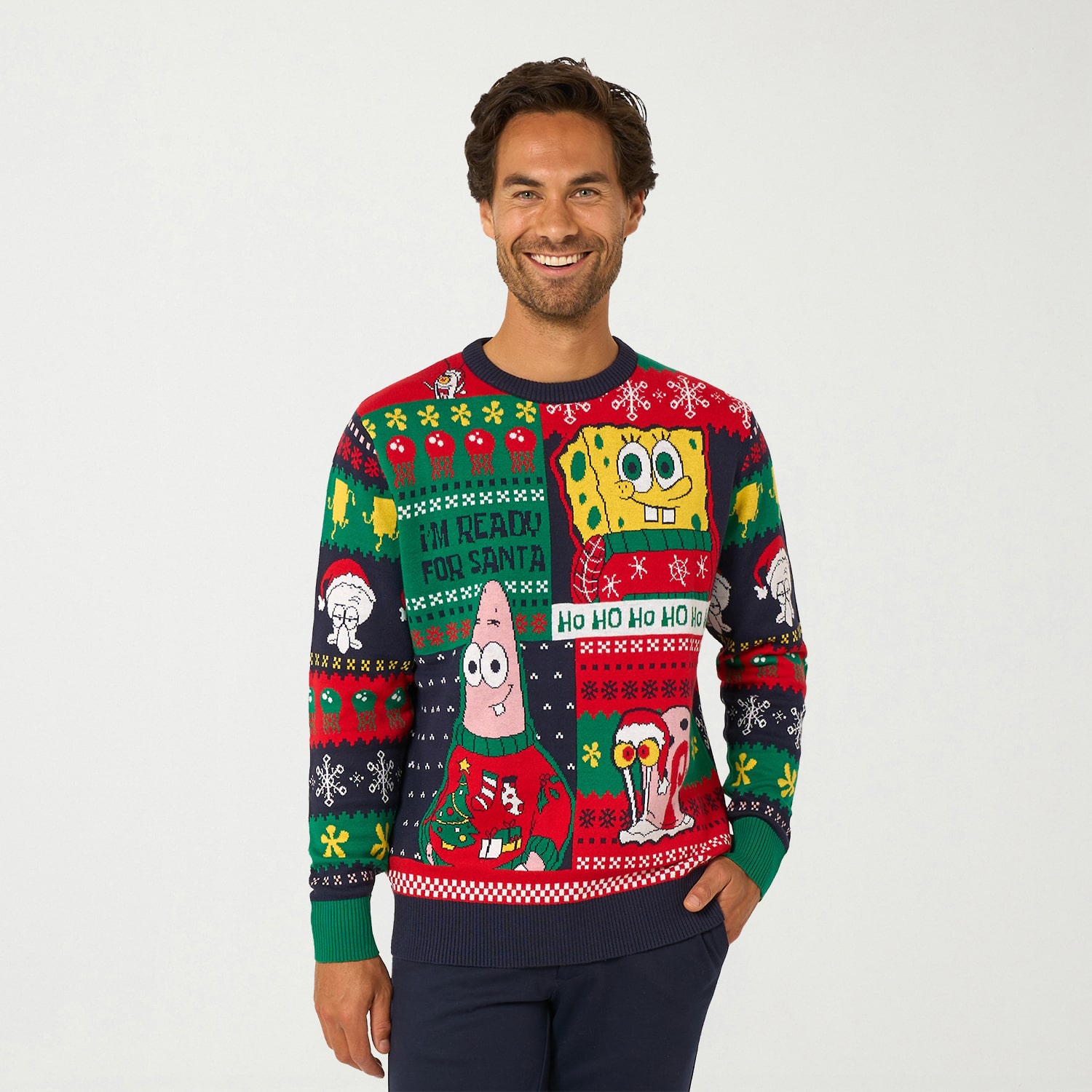 Opposuits Mens Crew Neck Long Sleeve Spongebob Pullover Sweater