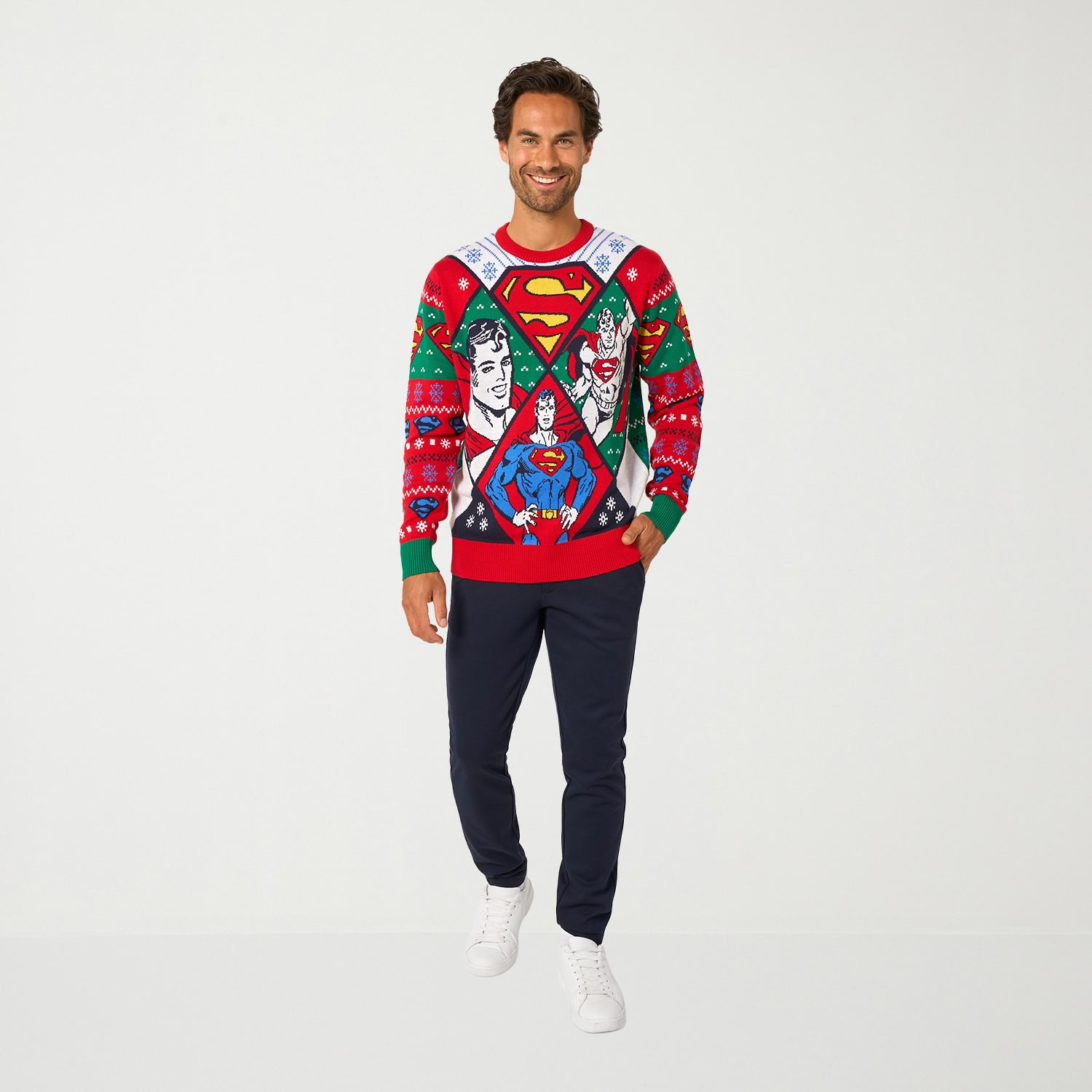 Opposuits Mens Crew Neck Long Sleeve Superman Pullover Sweater