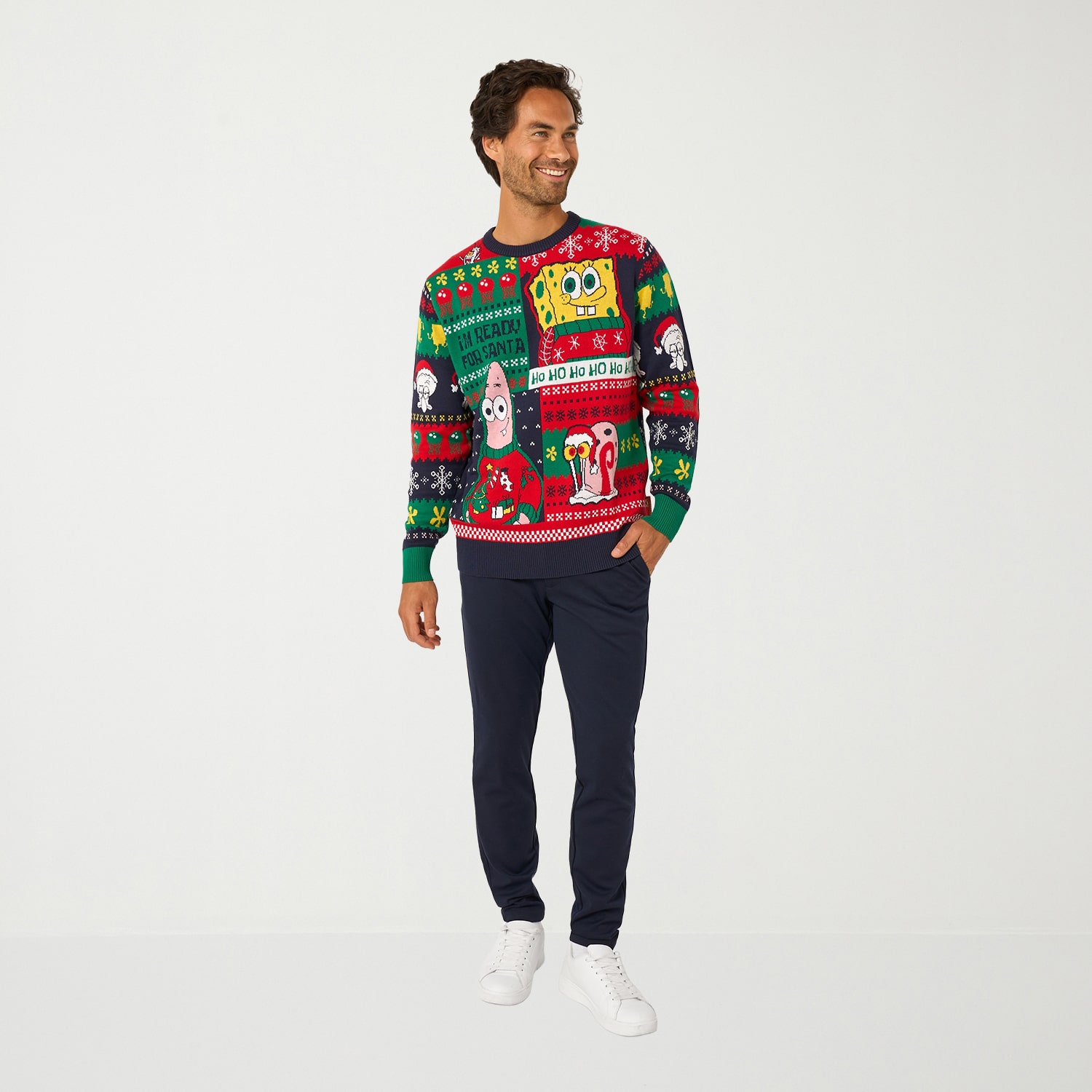 Opposuits Mens Crew Neck Long Sleeve Spongebob Pullover Sweater