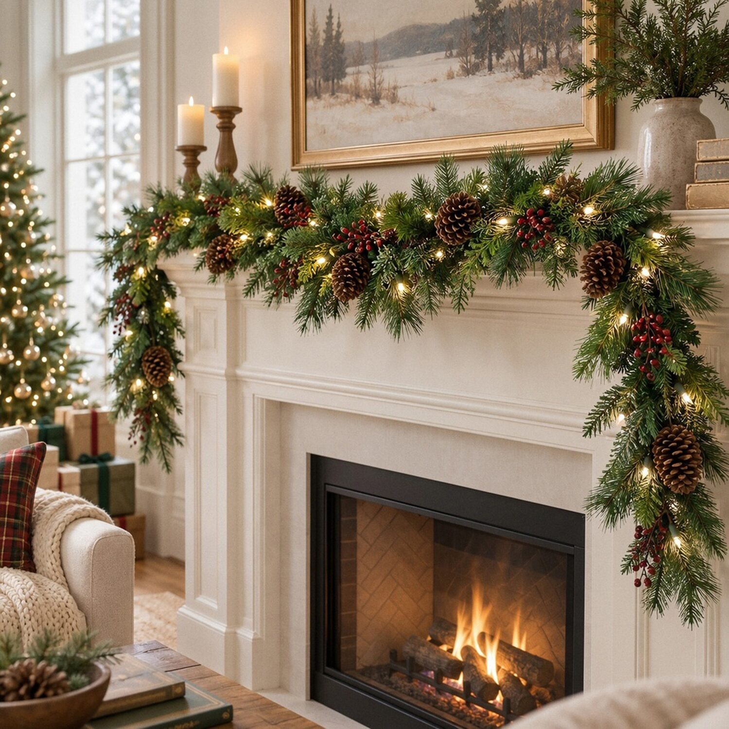 Vickerman 9' Cibola Mixed Berry Christmas Garland with 100 Warm White LED Lights