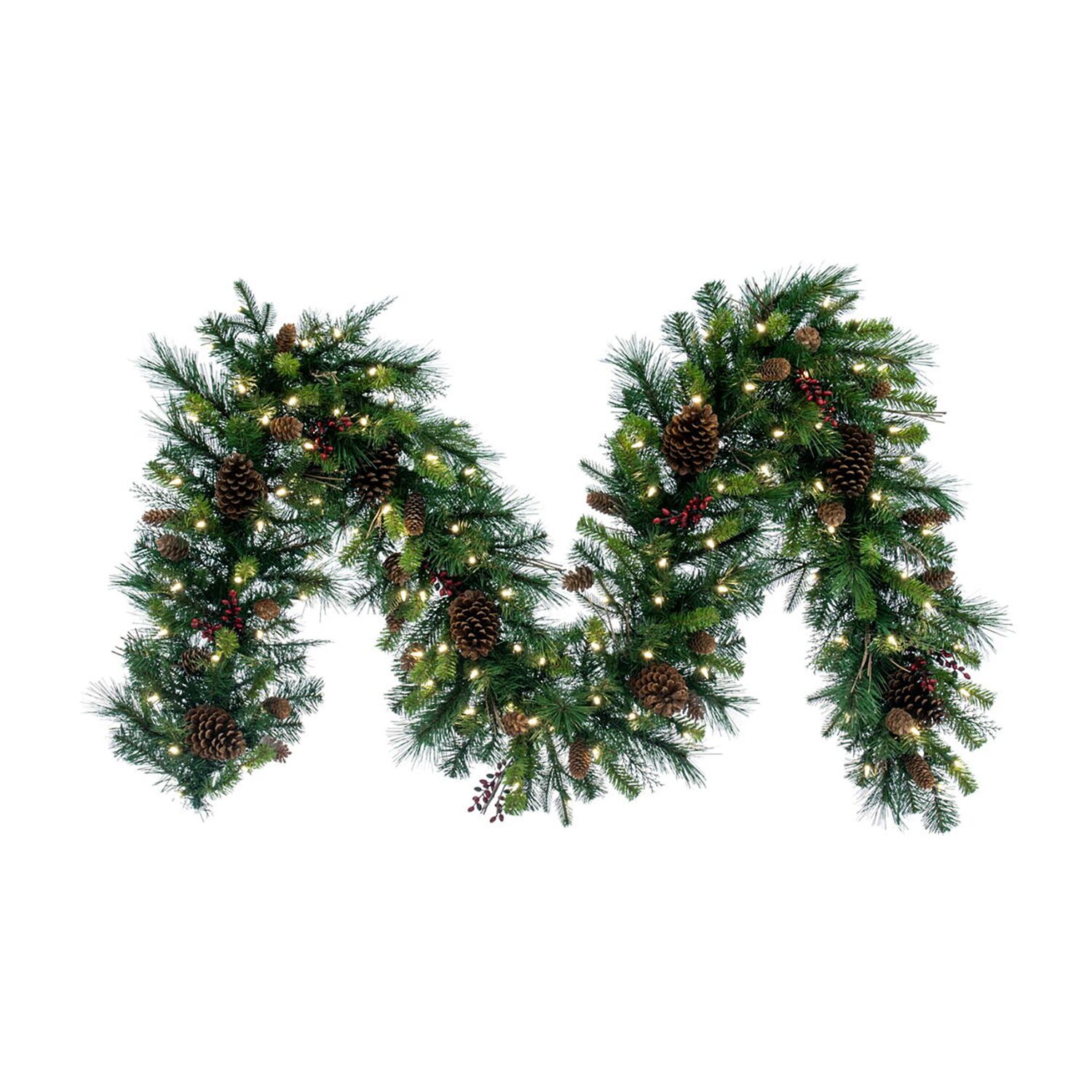 Vickerman 9' Cibola Mixed Berry Christmas Garland with 100 Warm White LED Lights
