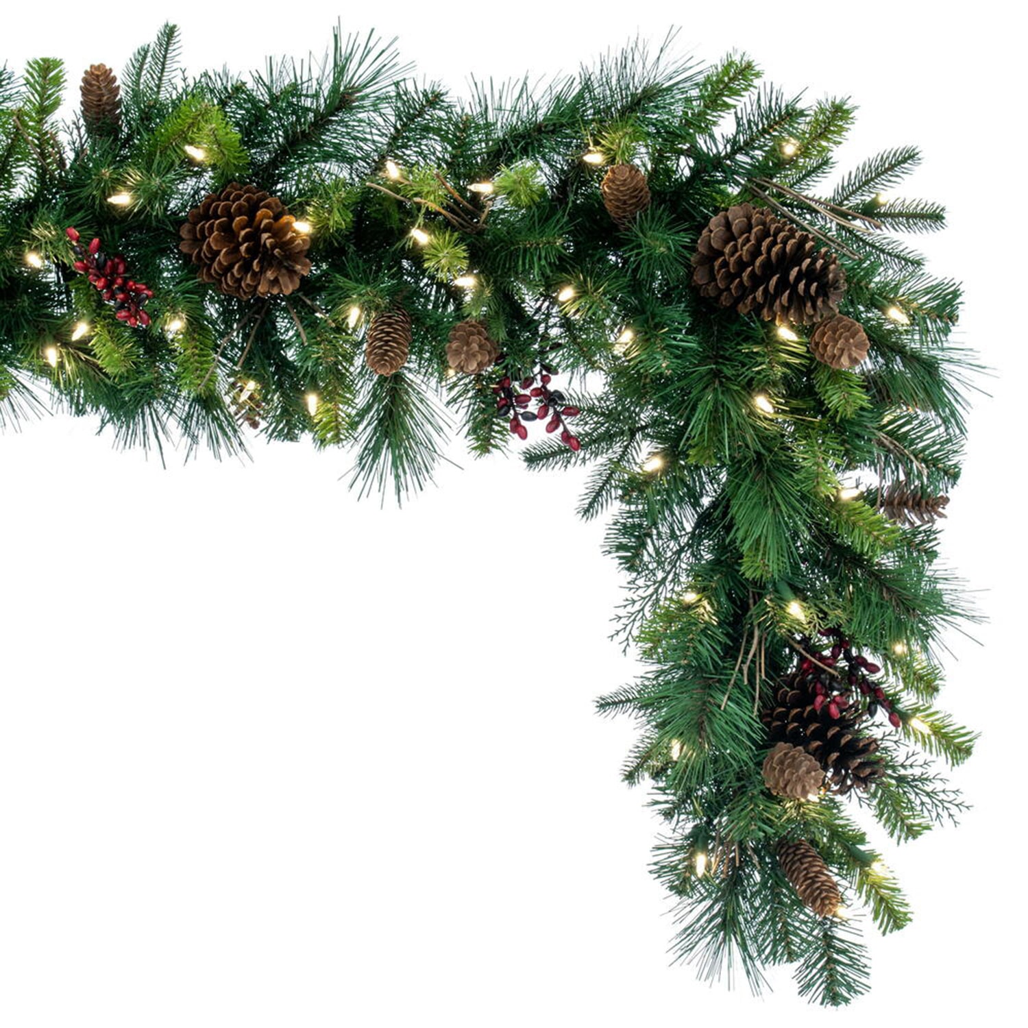 Vickerman 9' Cibola Mixed Berry Christmas Garland with 100 Warm White LED Lights