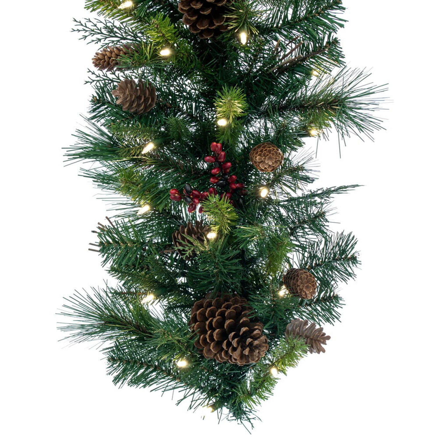 Vickerman 9' Cibola Mixed Berry Christmas Garland with 100 Warm White LED Lights