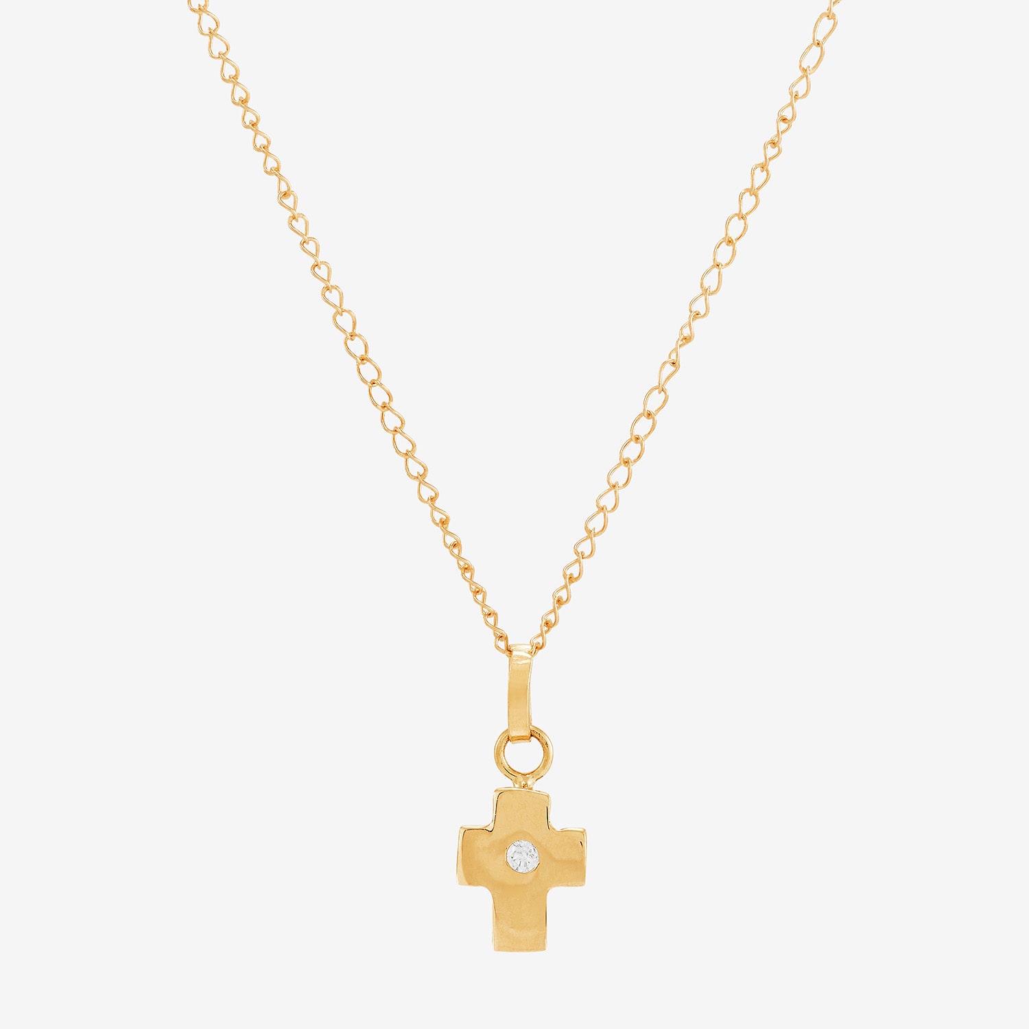 Girls White Diamond 14K Gold Cross 13 Inch Pendant Necklace