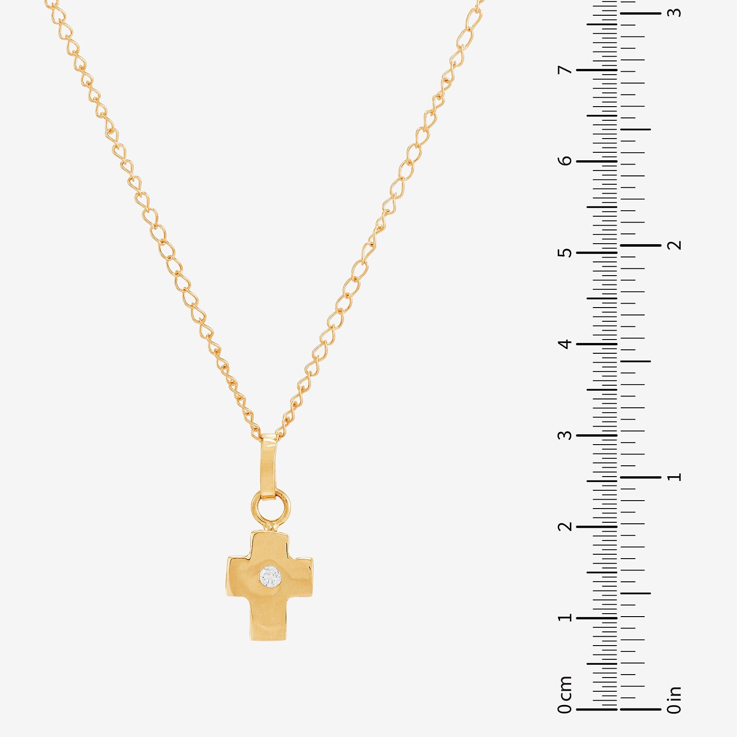 Girls White Diamond 14K Gold Cross 13 Inch Pendant Necklace