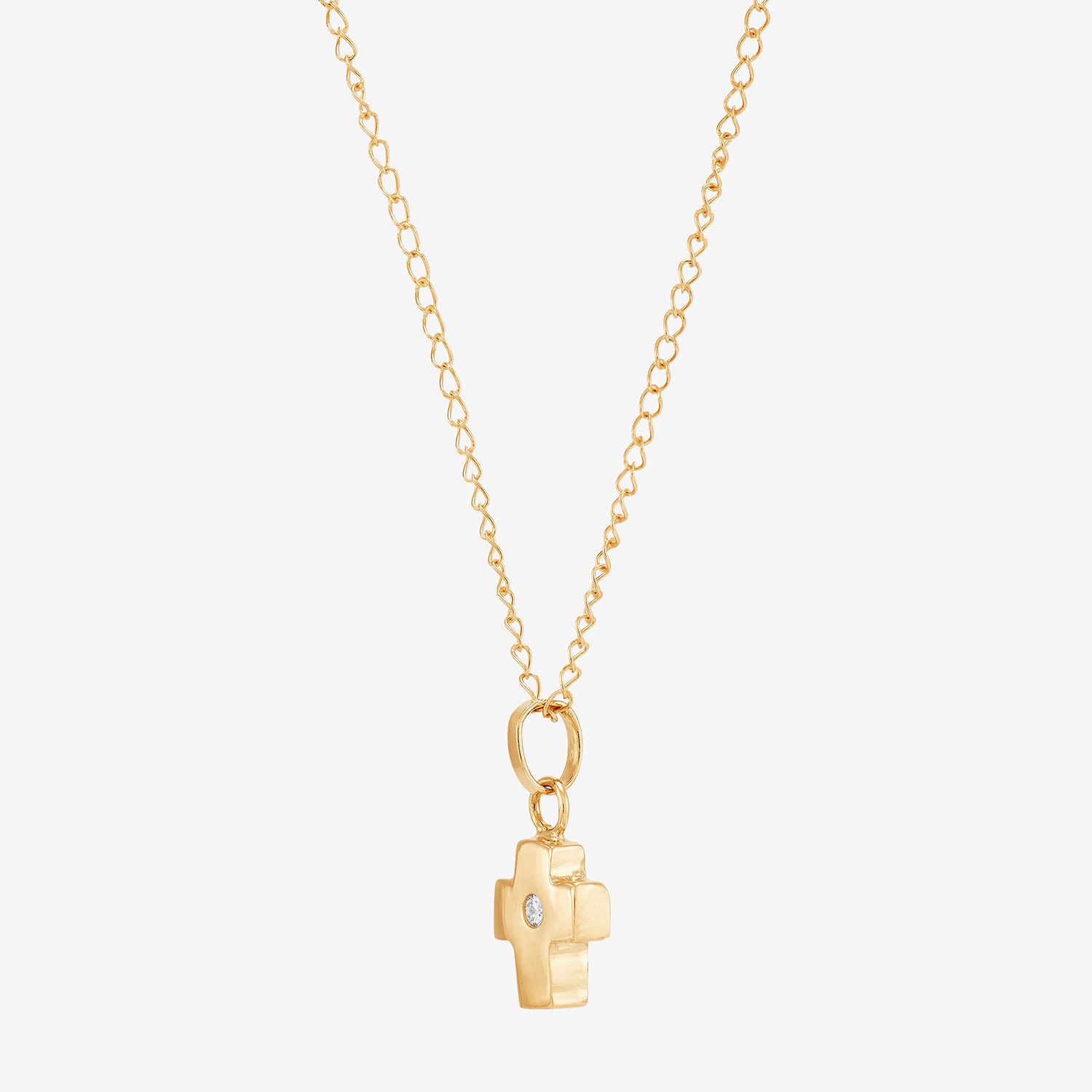 Girls White Diamond 14K Gold Cross 13 Inch Pendant Necklace