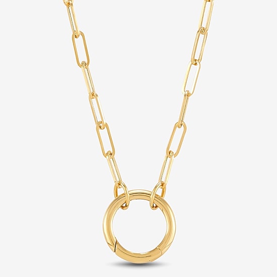 Womens 14K Gold Circle Paperclip 18 Inch Pendant Necklace