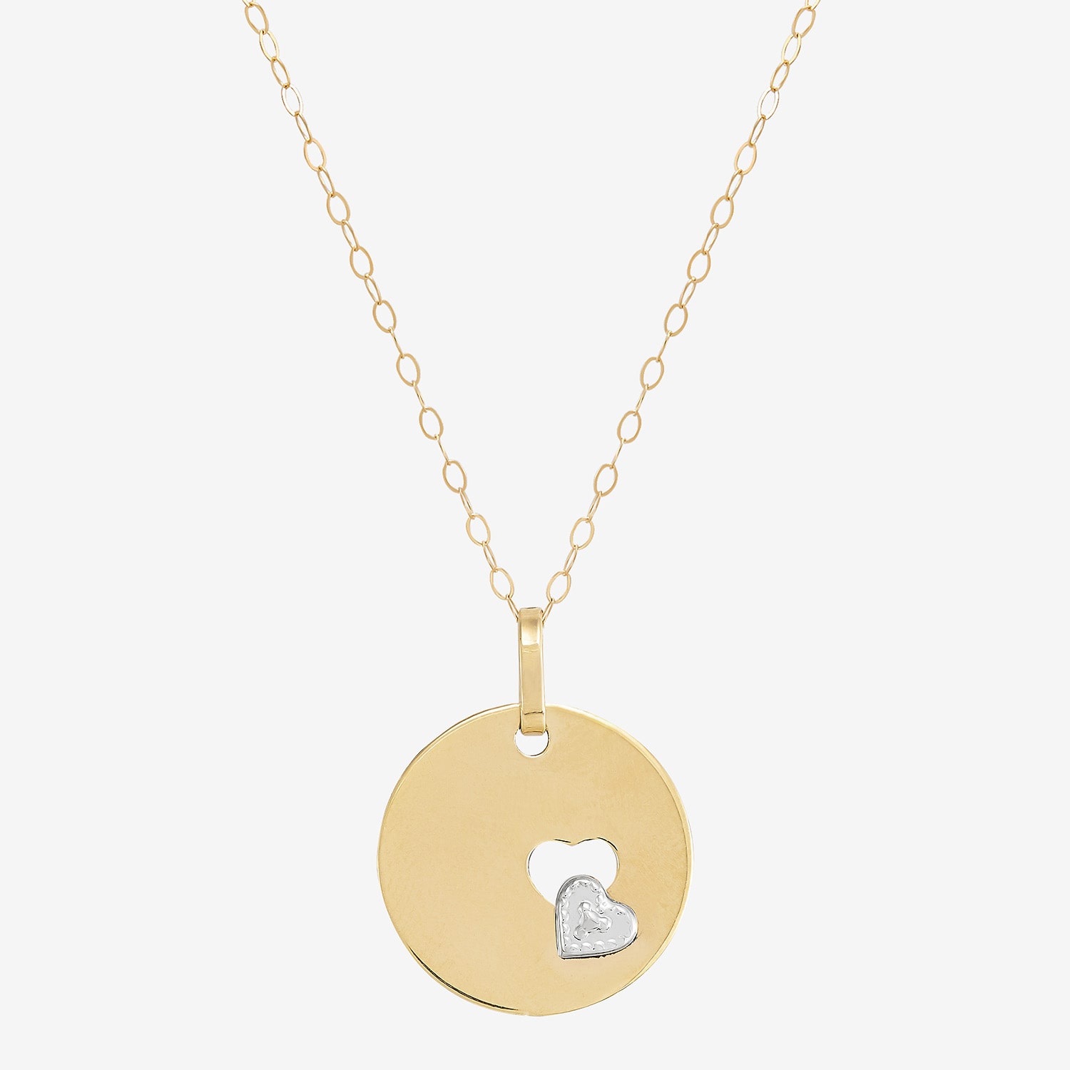 Womens 10K Two Tone Gold Circle Heart 18 Inch Pendant Necklace