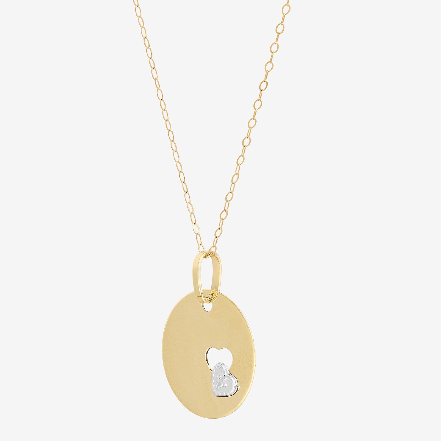 Womens 10K Two Tone Gold Circle Heart 18 Inch Pendant Necklace