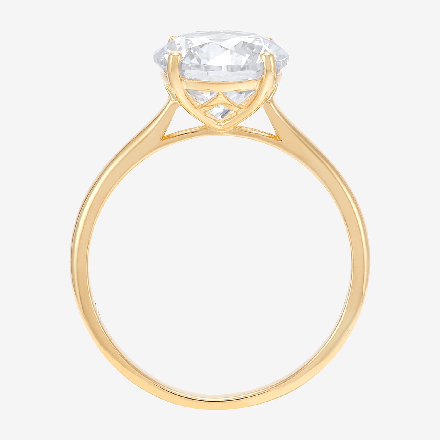 Womens White Cubic Zirconia 10K Gold Round Solitaire Cocktail Ring