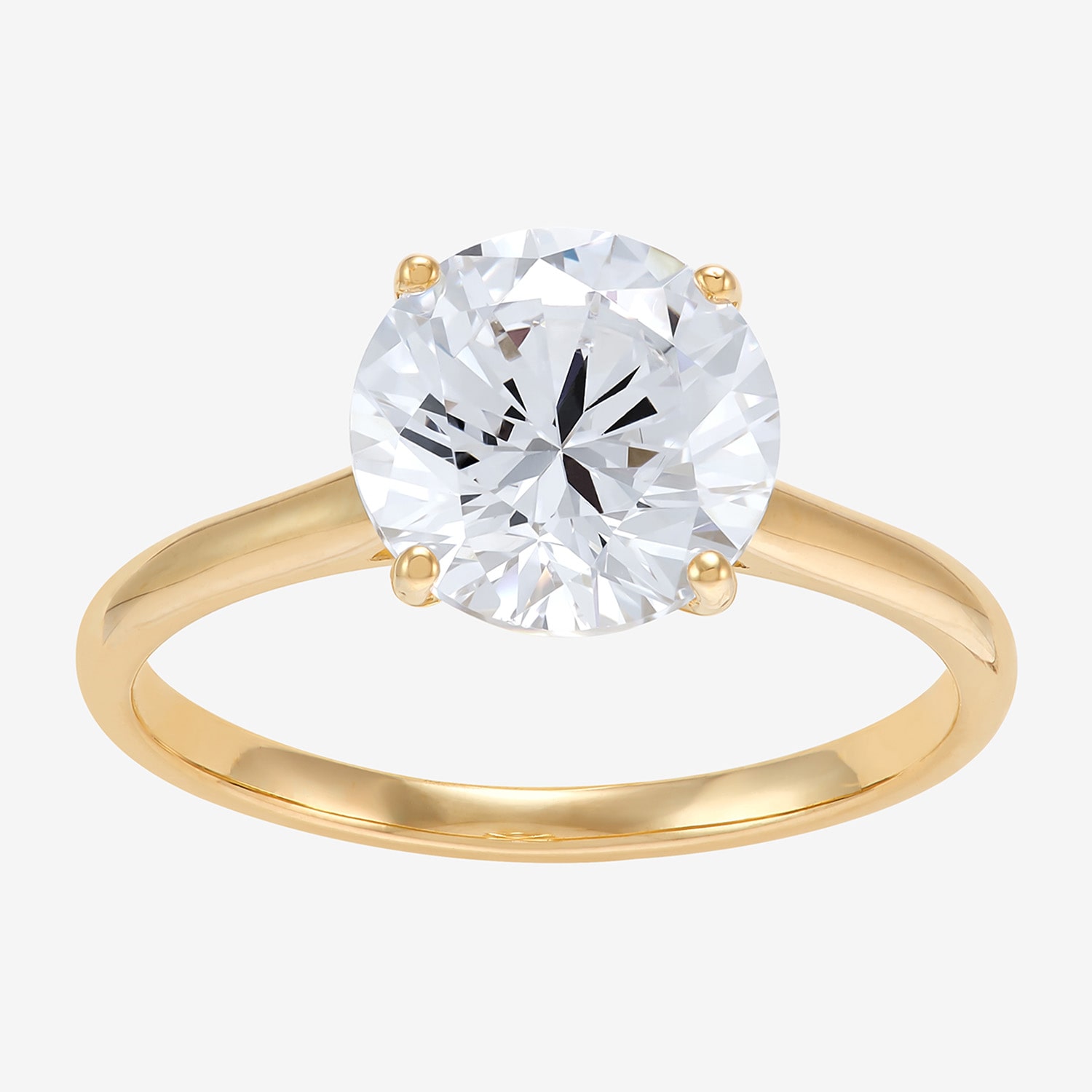 Womens White Cubic Zirconia 10K Gold Round Solitaire Cocktail Ring