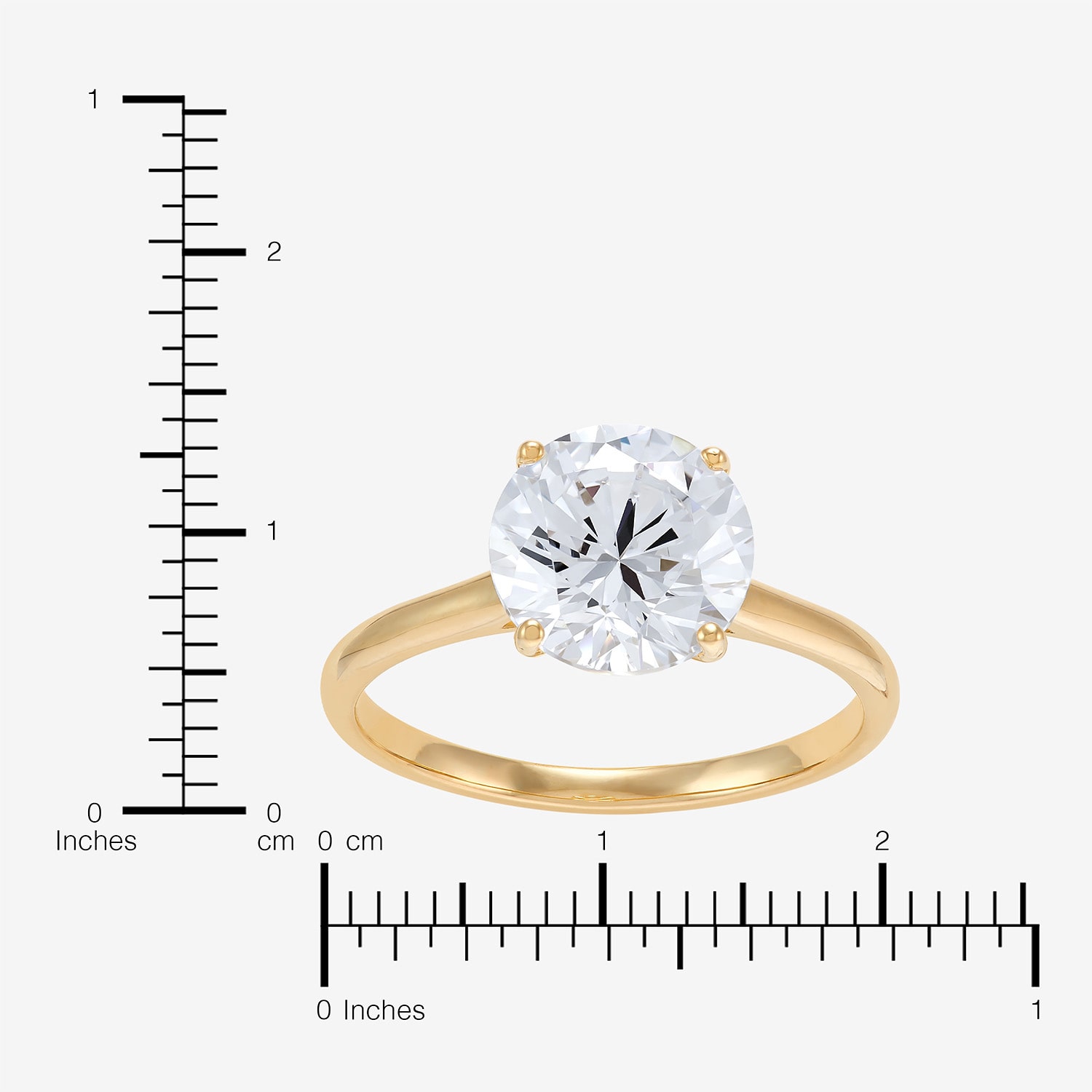 Womens White Cubic Zirconia 10K Gold Round Solitaire Cocktail Ring