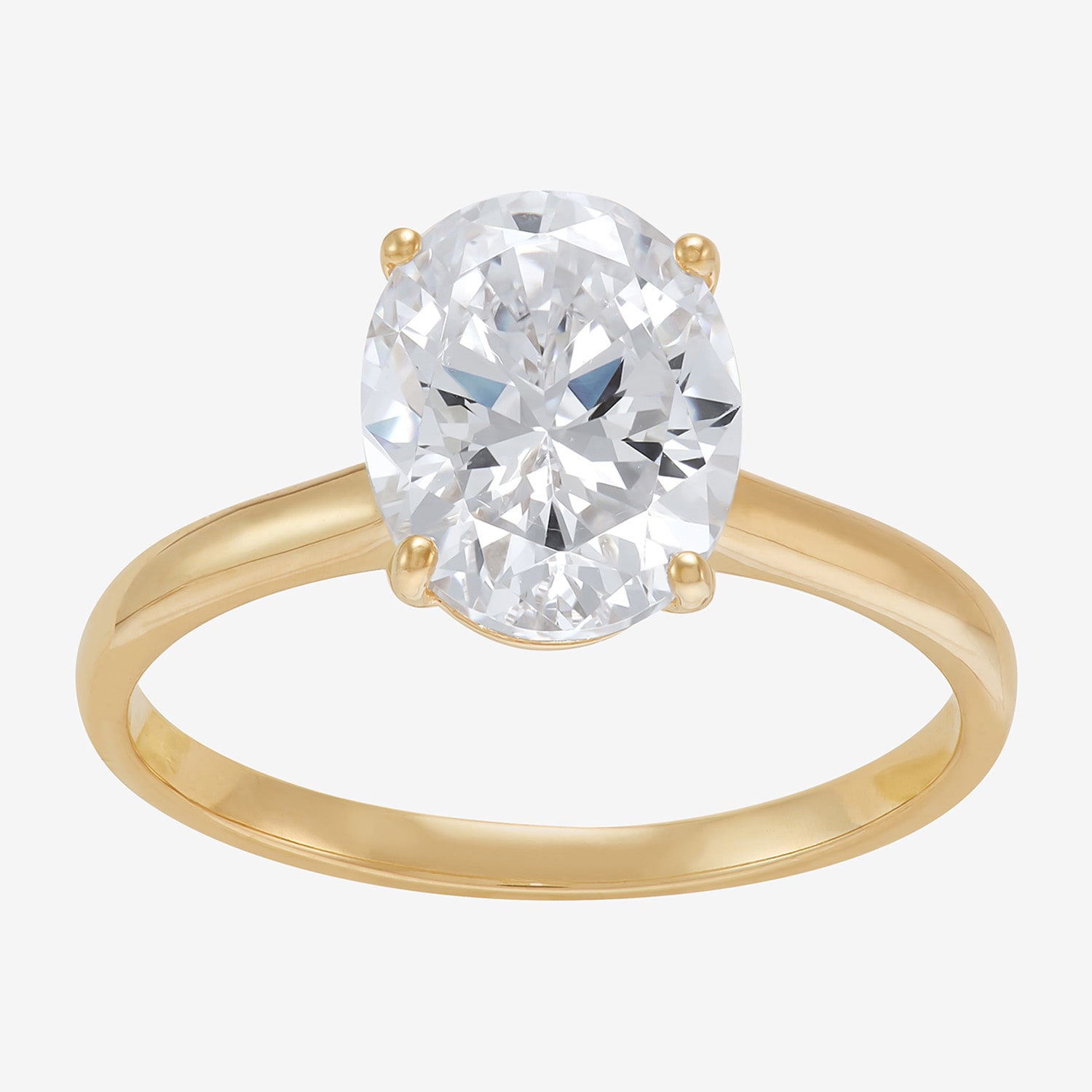 Womens White Cubic Zirconia 10K Gold Oval Solitaire Cocktail Ring