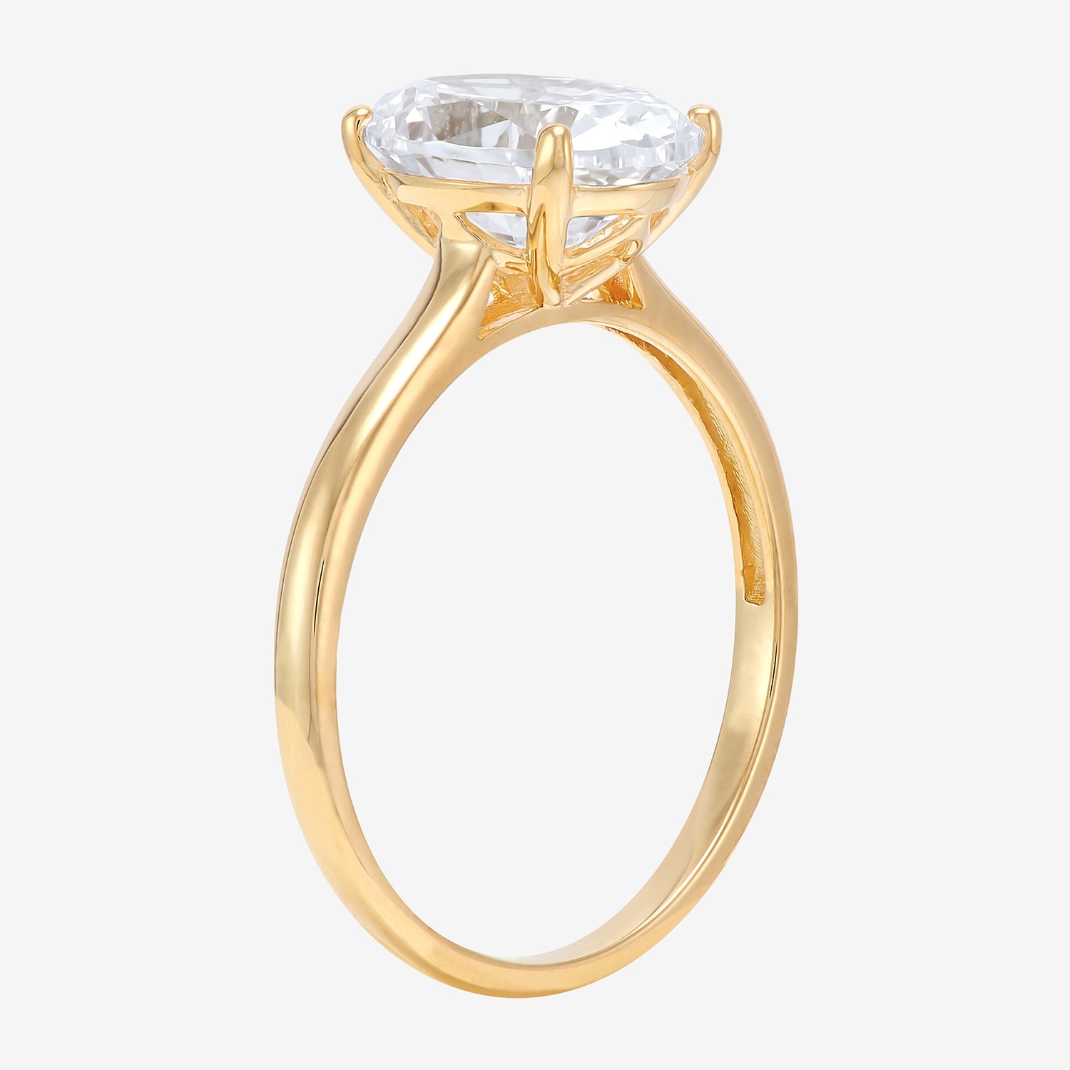 Womens White Cubic Zirconia 10K Gold Oval Solitaire Cocktail Ring