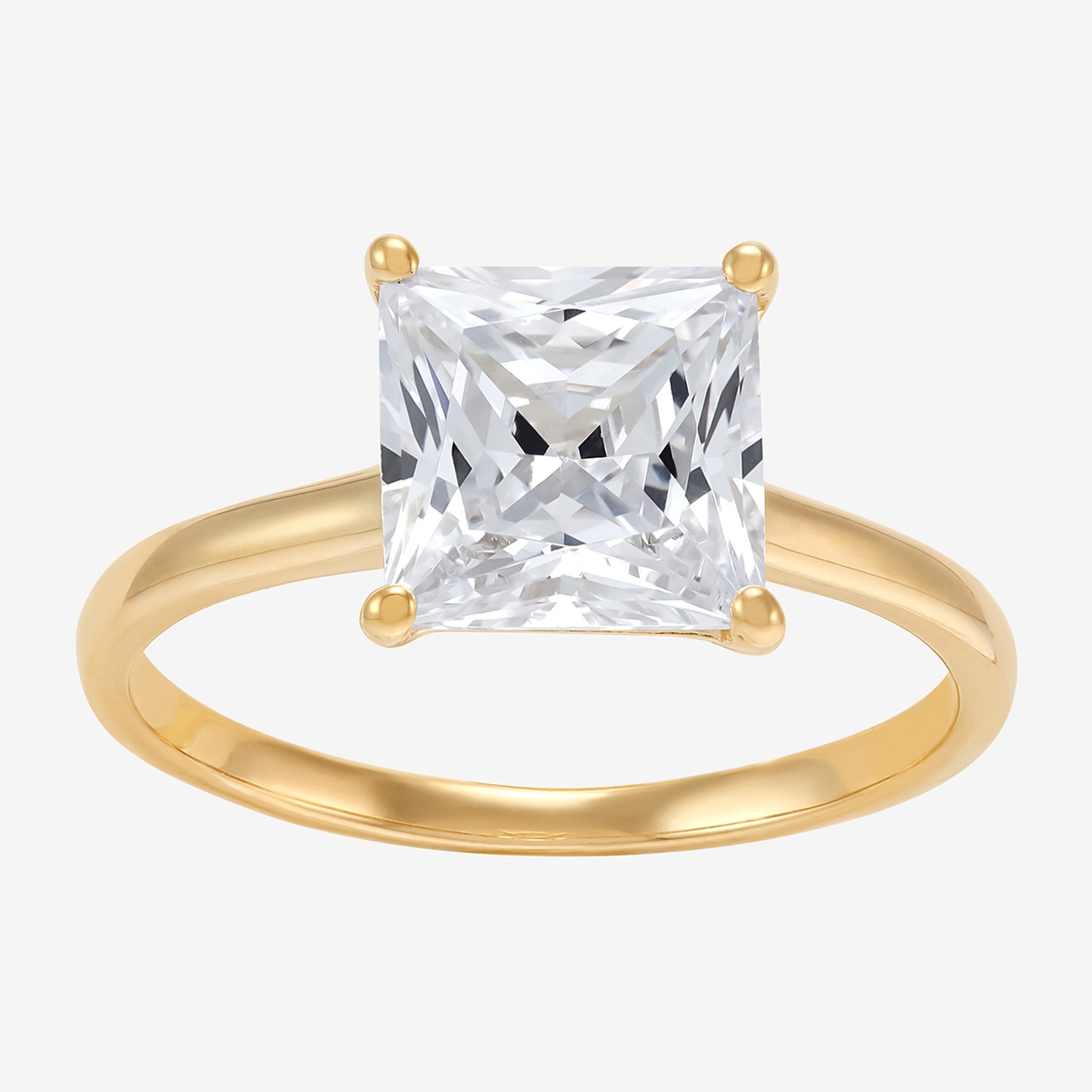 Womens White Cubic Zirconia 10K Gold Solitaire Cocktail Ring