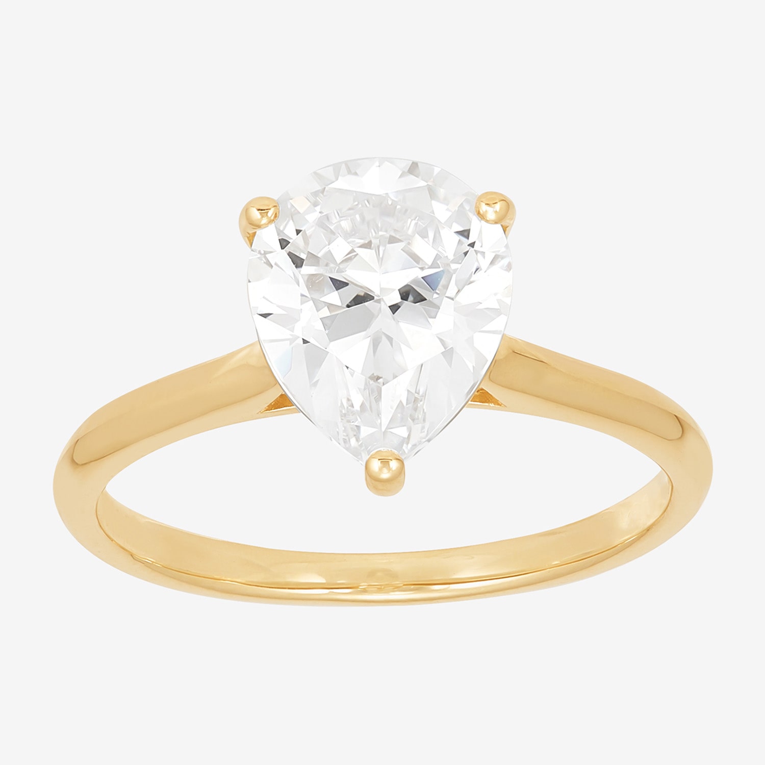 Womens White Cubic Zirconia 10K Gold Pear Solitaire Cocktail Ring