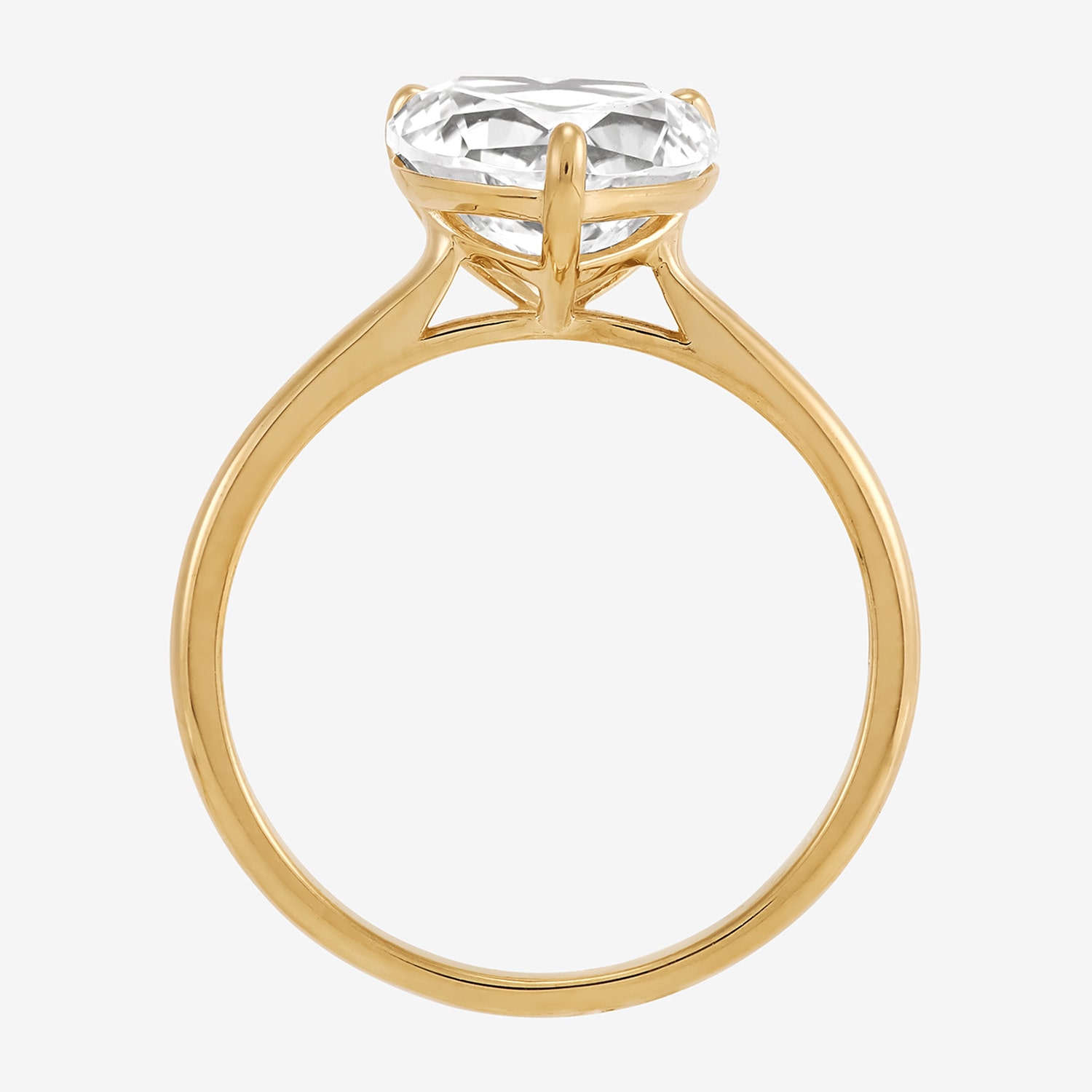 Womens White Cubic Zirconia 10K Gold Heart Solitaire Cocktail Ring