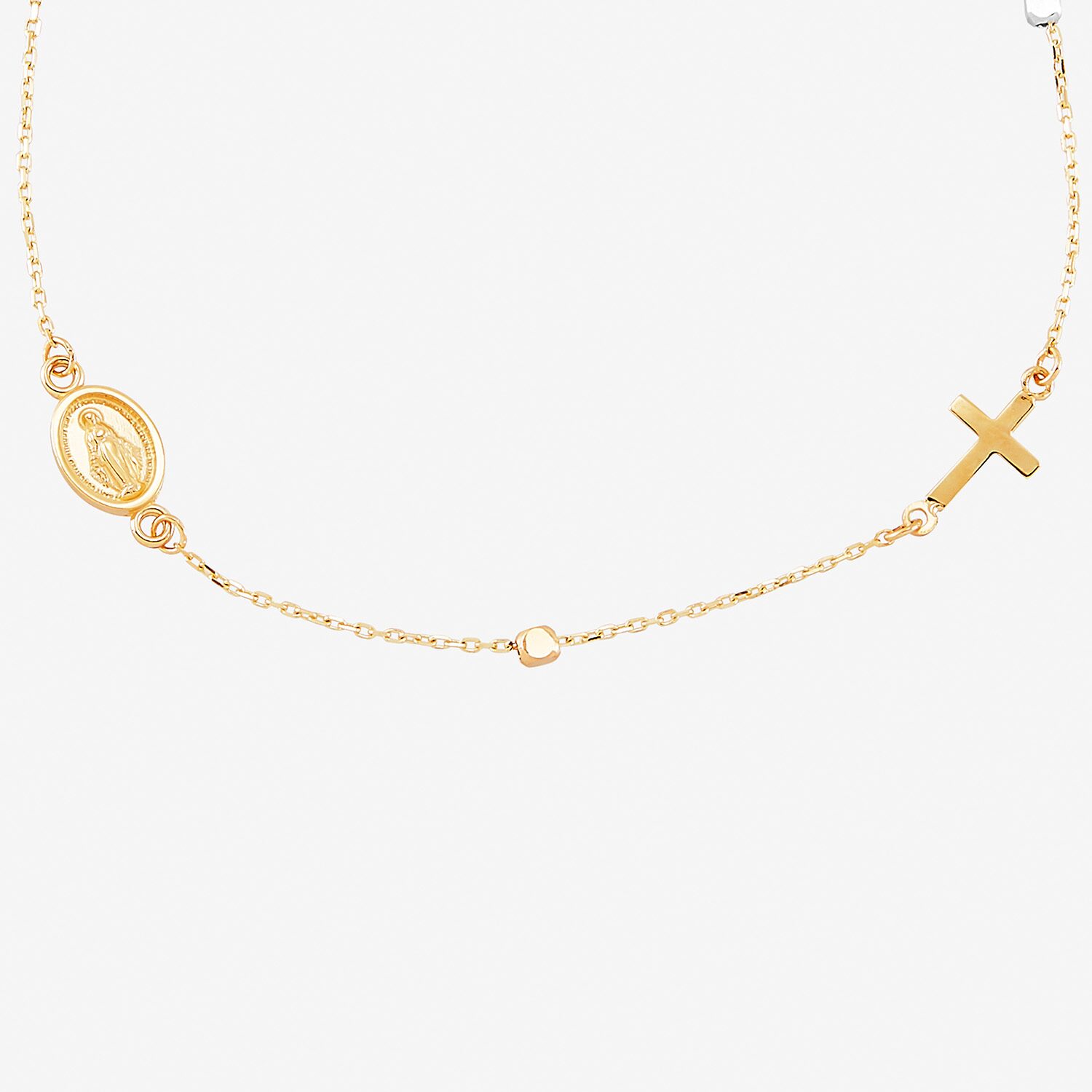 Miraculous Medal Womens 14K Tri-Color Gold Cross 7.25 Inch Link Bracelet