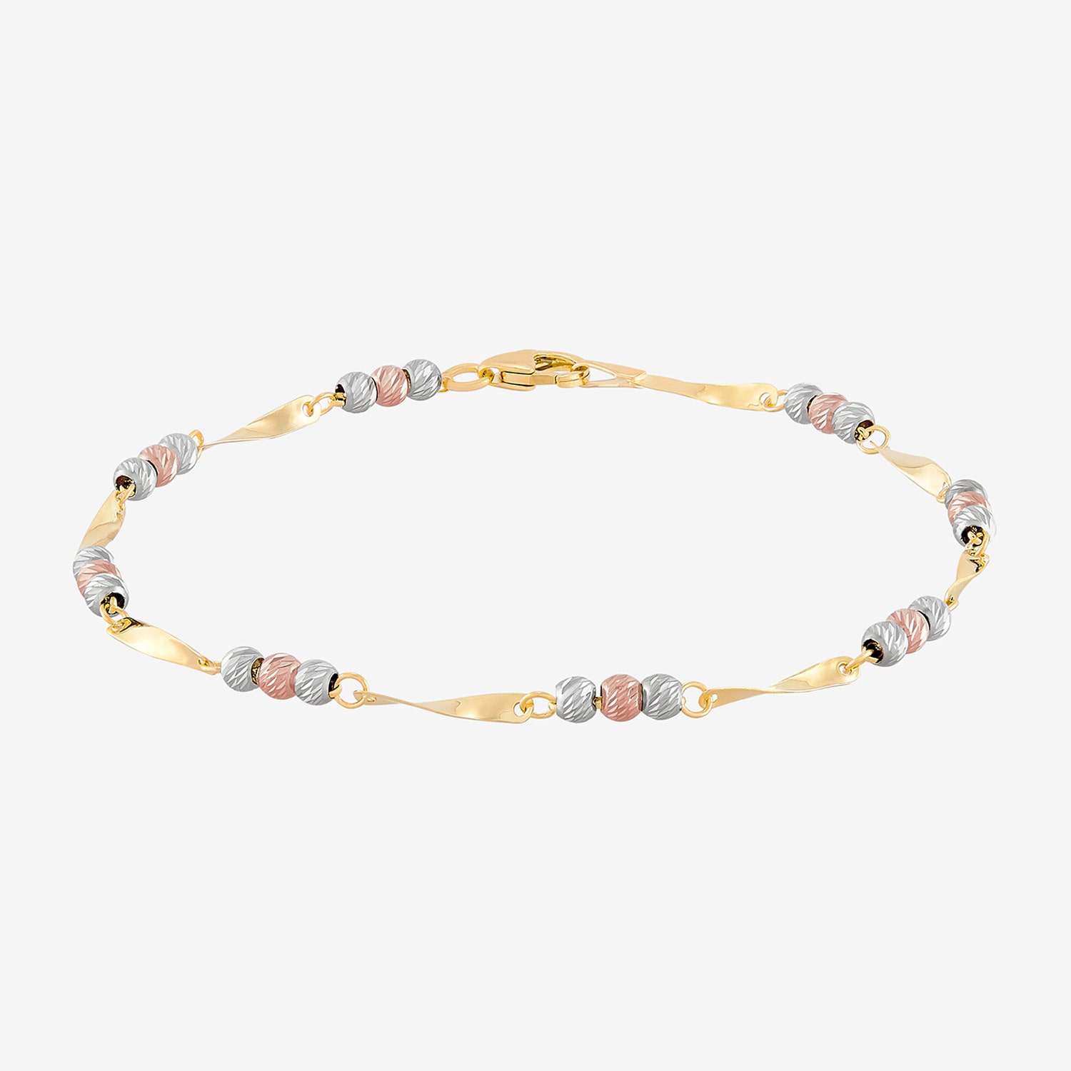Womens 14K Tri-Color Gold 7.5 Inch Link Bracelet
