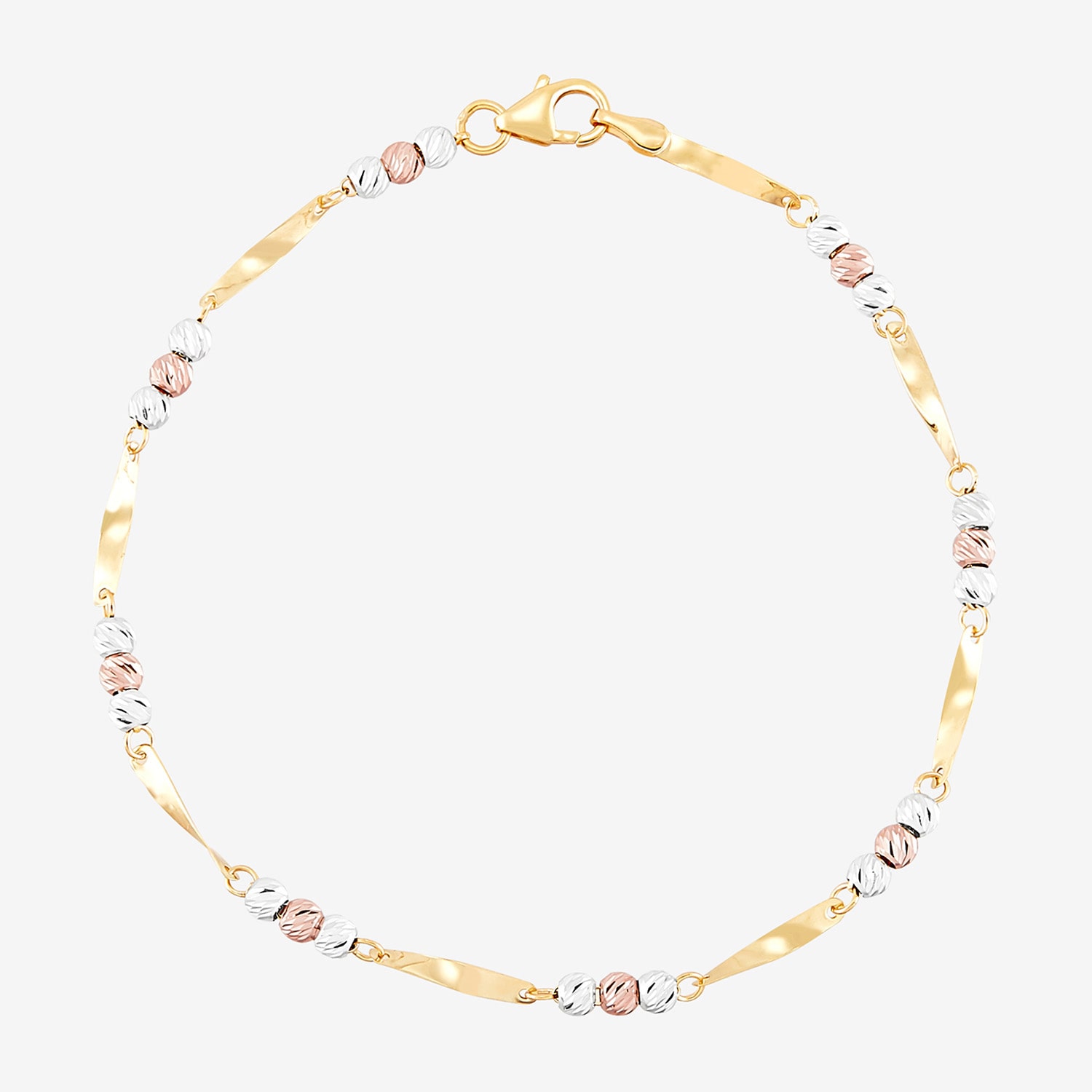 Womens 14K Tri-Color Gold 7.5 Inch Link Bracelet