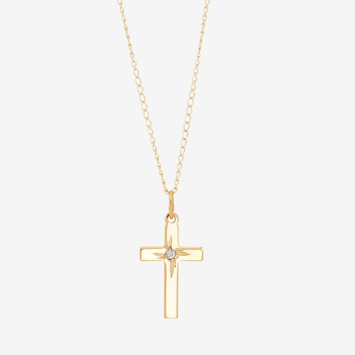 Girls White Diamond 14K Gold Cross 13 Inch Pendant Necklace