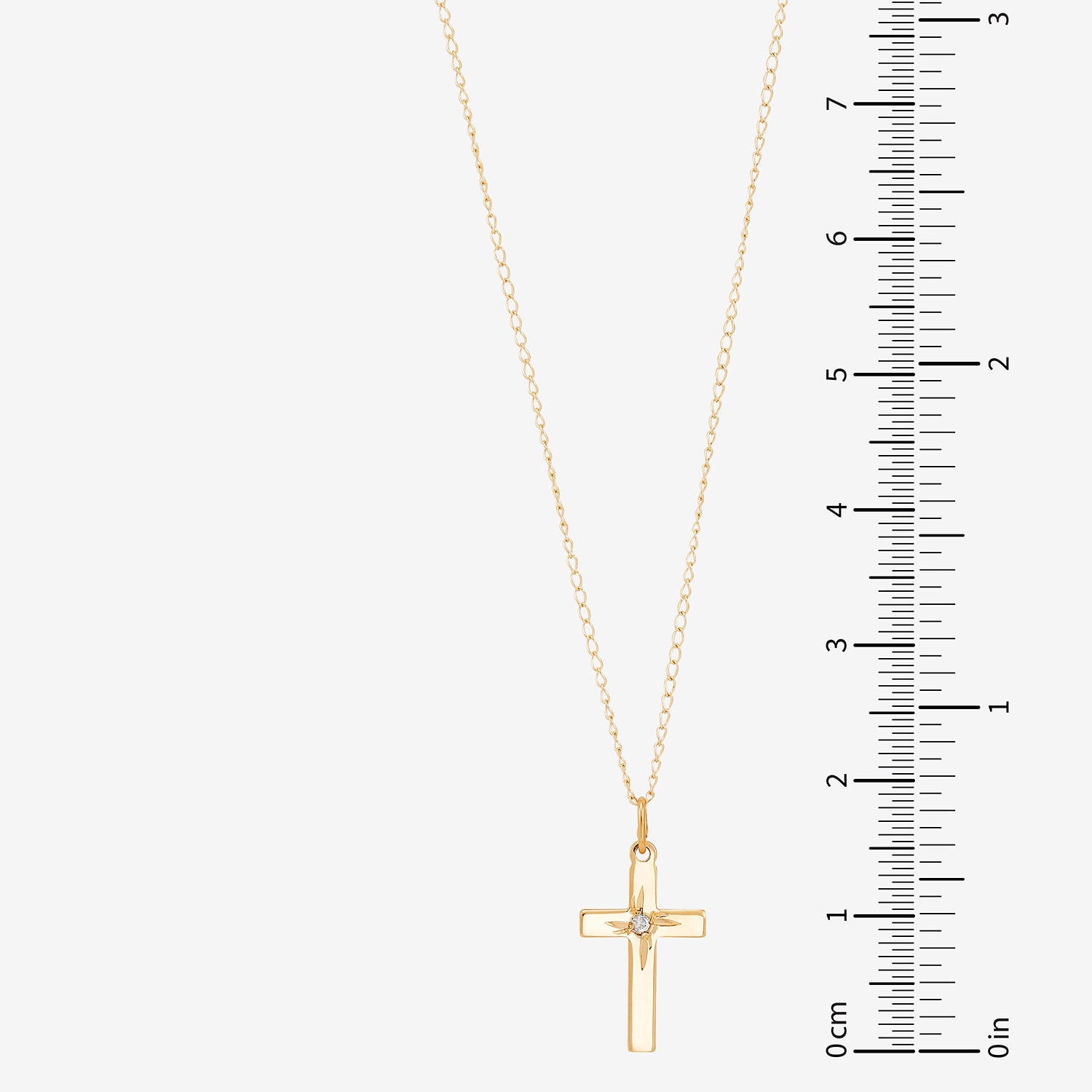Girls White Diamond 14K Gold Cross 13 Inch Pendant Necklace