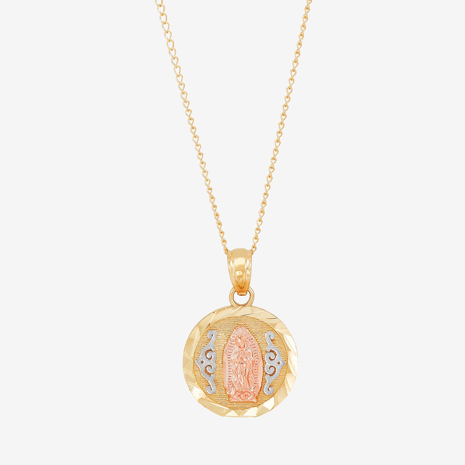 Our Lady Of Guadalupe / Nuestra Senora De Guadalupe Girls 14K Gold Round 13 Inch Pendant Necklace