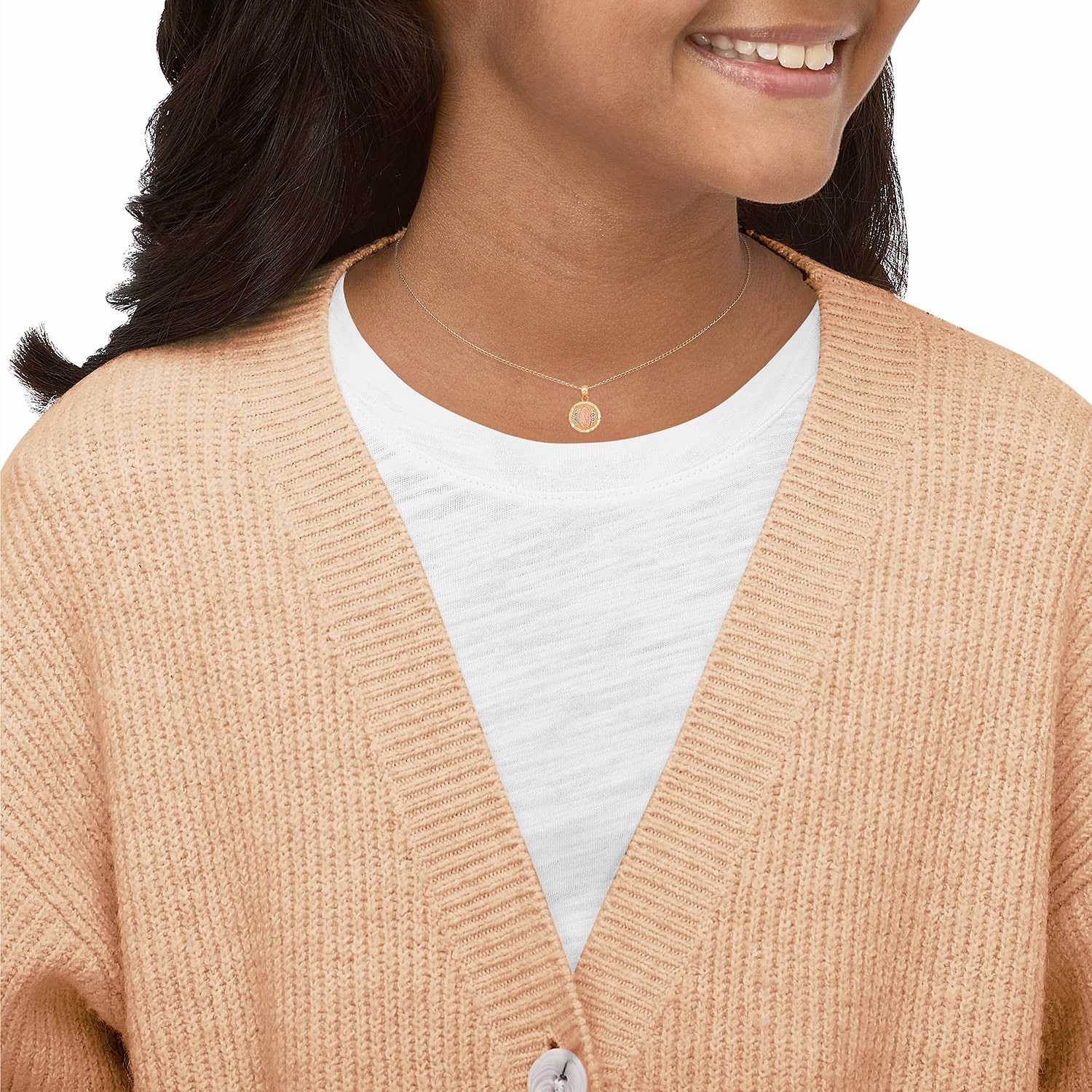 Our Lady Of Guadalupe / Nuestra Senora De Guadalupe Girls 14K Gold Round 13 Inch Pendant Necklace