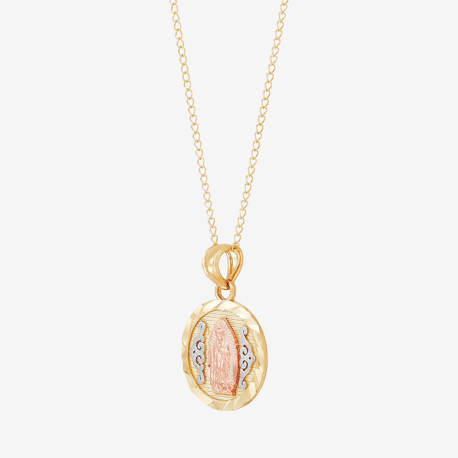 Our Lady Of Guadalupe / Nuestra Senora De Guadalupe Girls 14K Gold Round 13 Inch Pendant Necklace