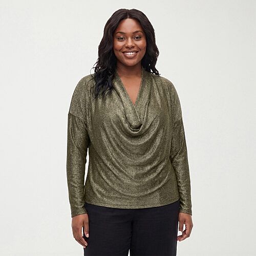 24seven Comfort Apparel Womens Plus Cowl Neck Long Sleeve Blouse, 3x, Yellow