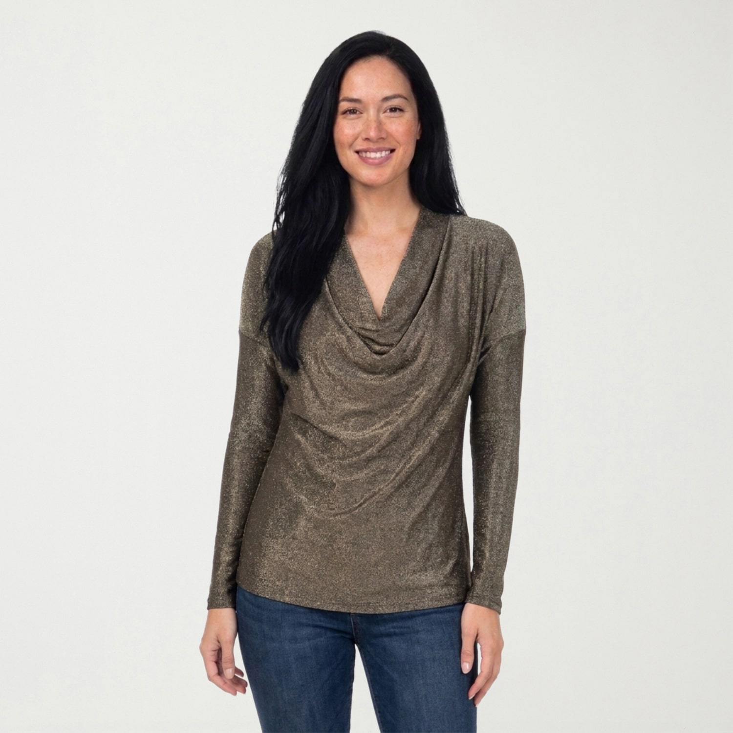 24seven Comfort Apparel Womens Cowl Neck Long Sleeve Blouse