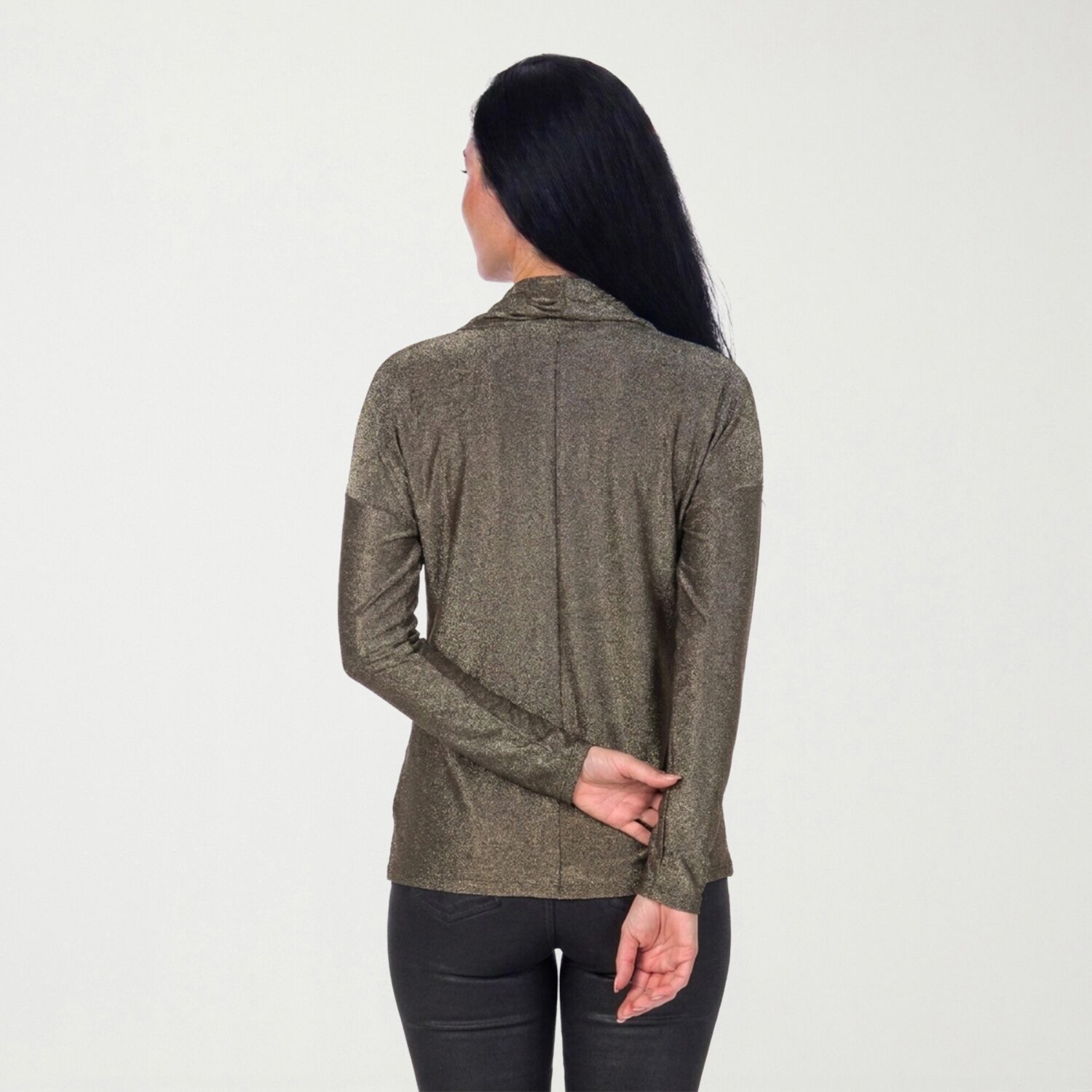 24seven Comfort Apparel Womens Cowl Neck Long Sleeve Blouse