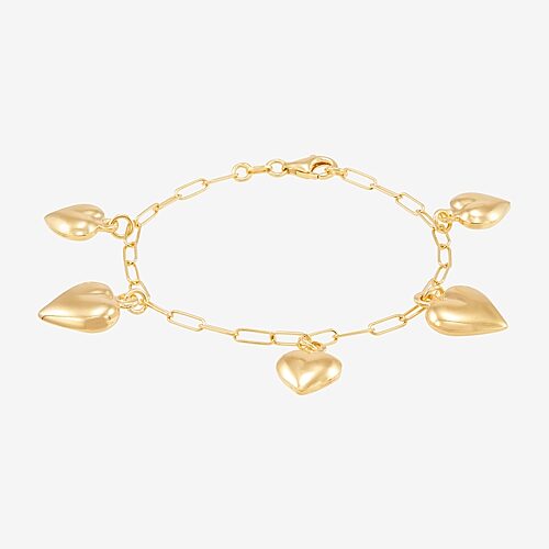 Made in Italy Womens 14K Gold Over Silver Heart Charm Bracelet, One Size