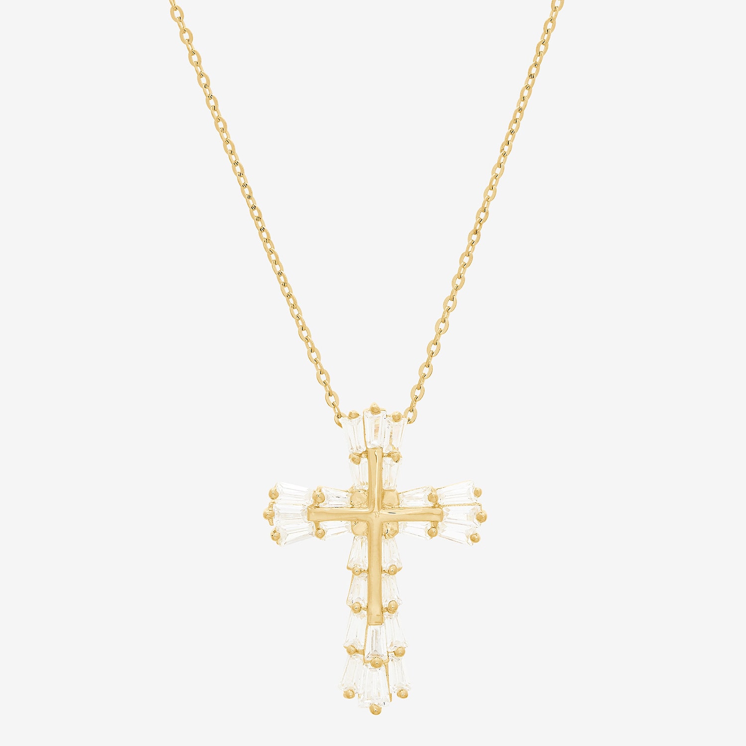 DiamonArt® Womens White Cubic Zirconia 14K Gold Over Silver Cross Pendant Necklace